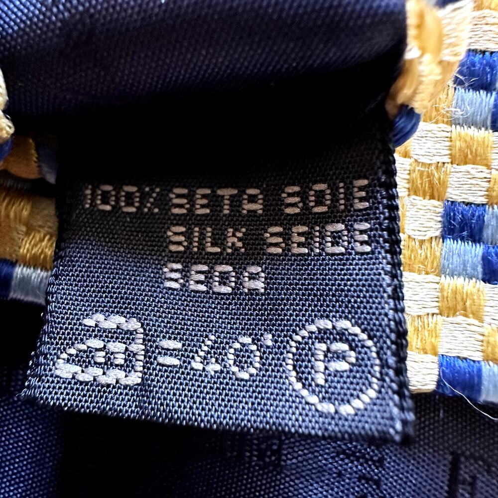 Ermenegildo Zegna 100% Silk Tie Made in Italy Gingham Check Yellow Blue One Size - Picture 3 of 5
